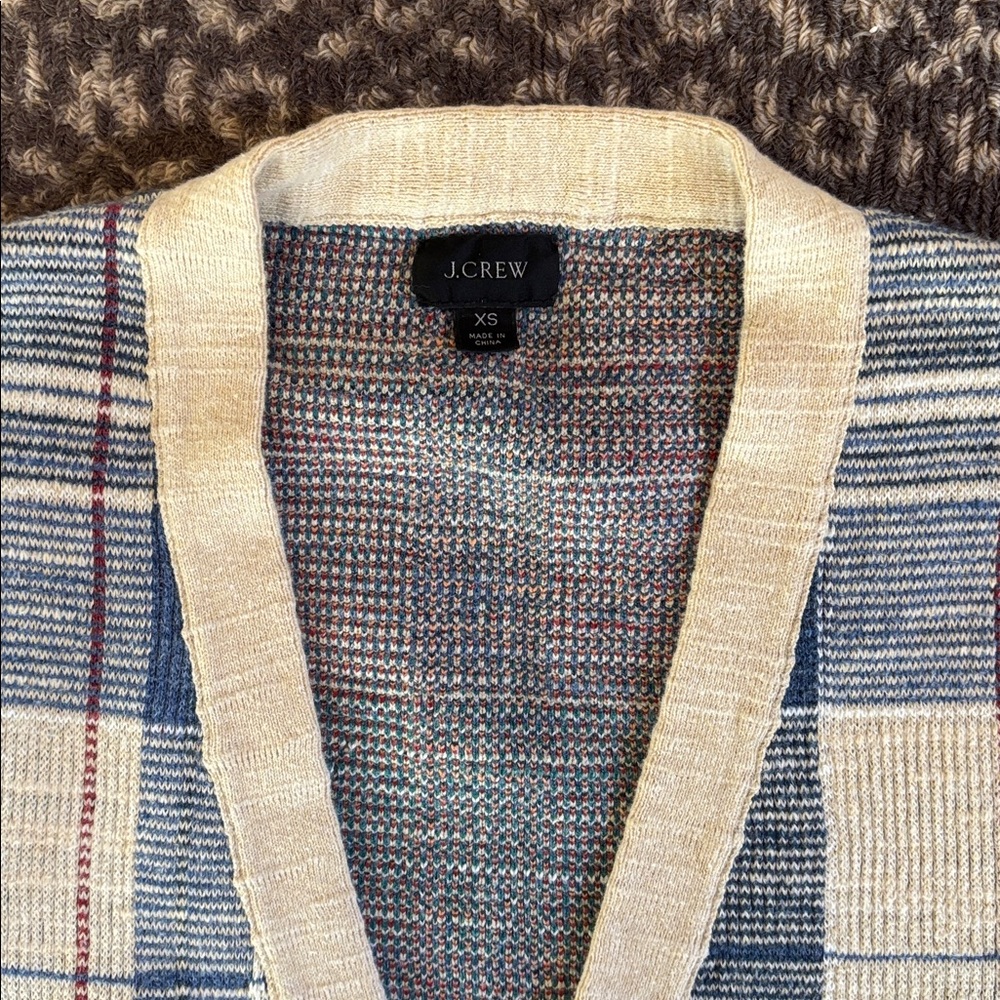 J. Crew Red White and Blue Americana Plaid Cotton Cardigan XS - Picture 2 of 4